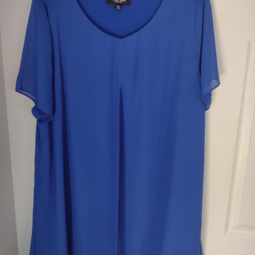 Overlay Mixed Media Top - Chiffon & Stretch - Size 18/20 -Blue